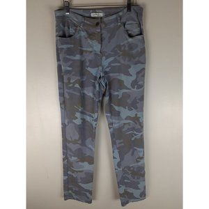 Gigi Moda Women's Blue Camo Mid Rise Straight Leg Jeans Pants Lightweight 30